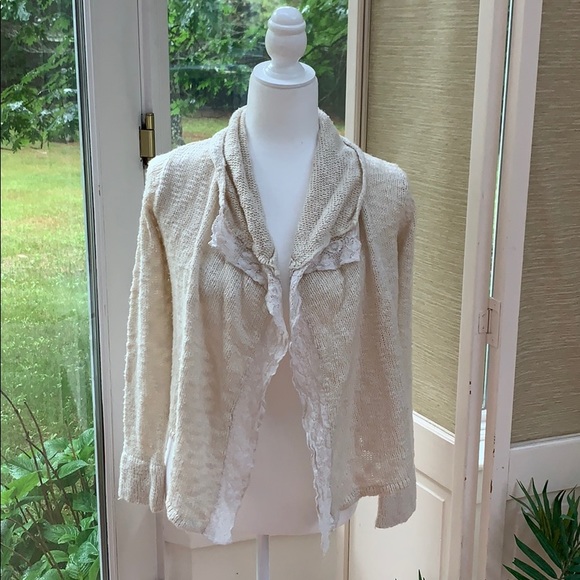 Lucky Brand Sweaters - Lucky Brand Ivory Lacy Cardigan, Open Front Cardigan Sweater, Boho Cardigan